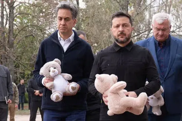 Ed Miliband visits Ukraine strike site where 22 killed, including three one-year-olds