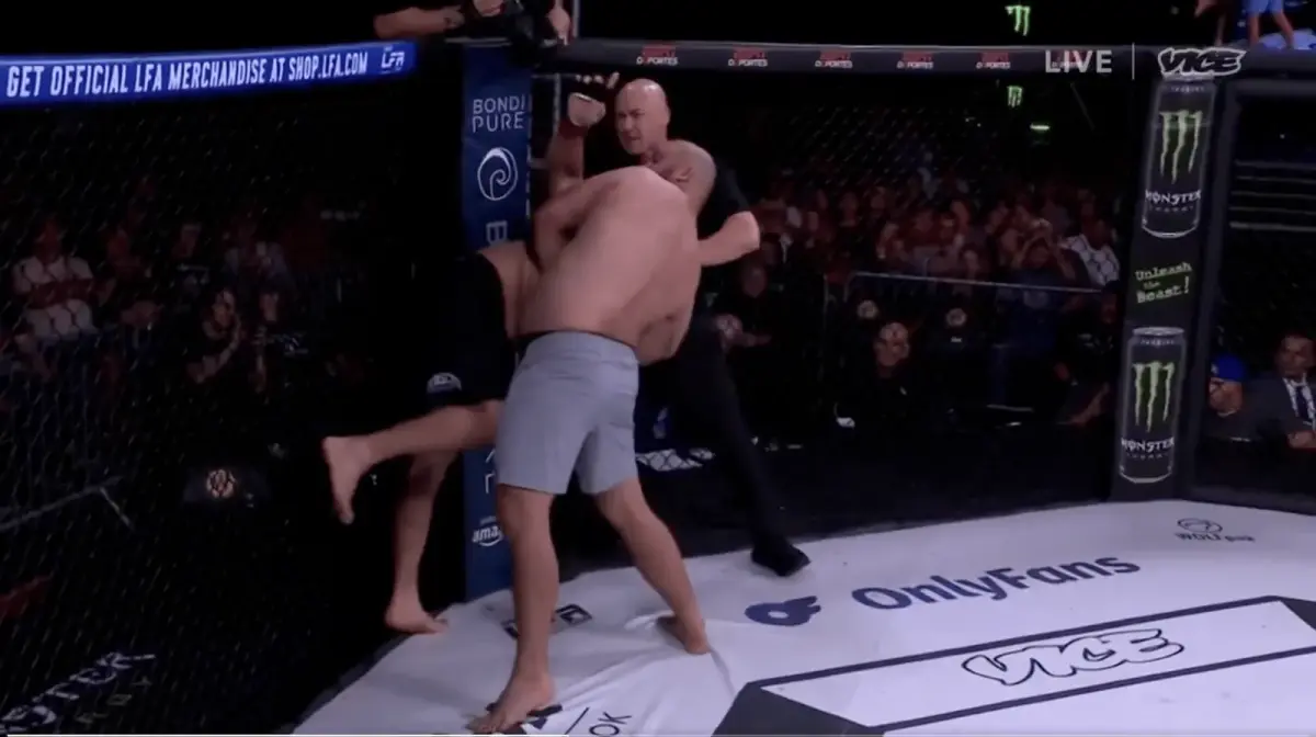 LFA heavyweight fight ends in chaos: phantom tap, flying mouthpiece, wild knockout